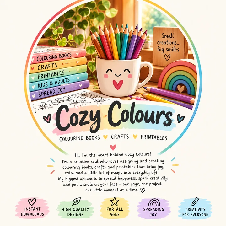 Cozy Colours about card: colouring books, crafts and printables